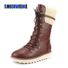 New Warm Winter Boots Women Fashion Lace-Up PU Leather Women Boots Non-slip Comfort Plush Warm Waterproof Snow Boots g678