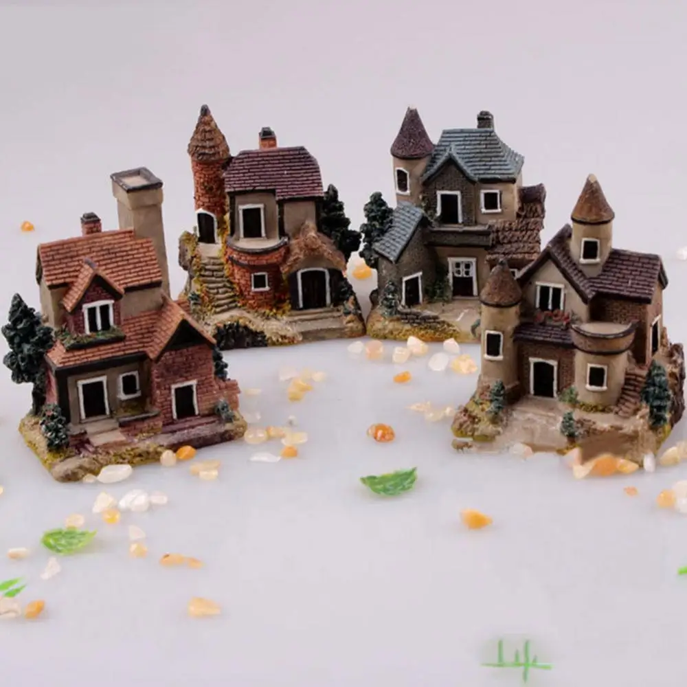 Miniature Figurines Vintage Mini Resin House Fairy Garden Micro Landscape Home Garden Decor Resin Crafts