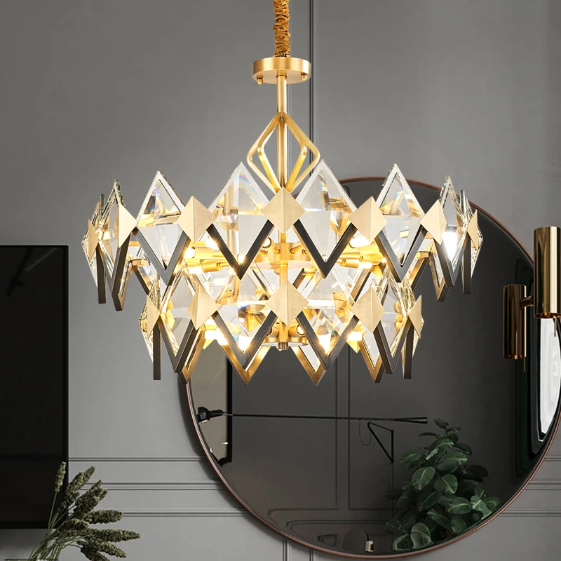 

Postmodern Luxury LED chandelier lighting Crystal Copper living room hanging lamp Nordic villa lobby restaurnat Creative fixture