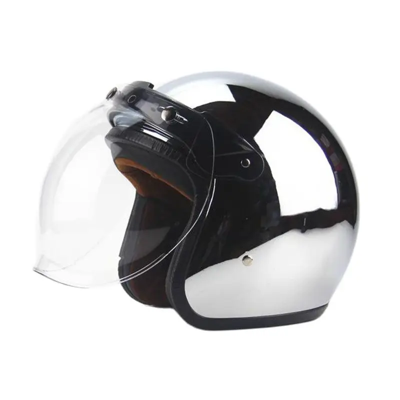 New Custom Fashion Chrome Cascos Capacete Moto 3/4 Open Face Vintage Scooter Jet Caschi