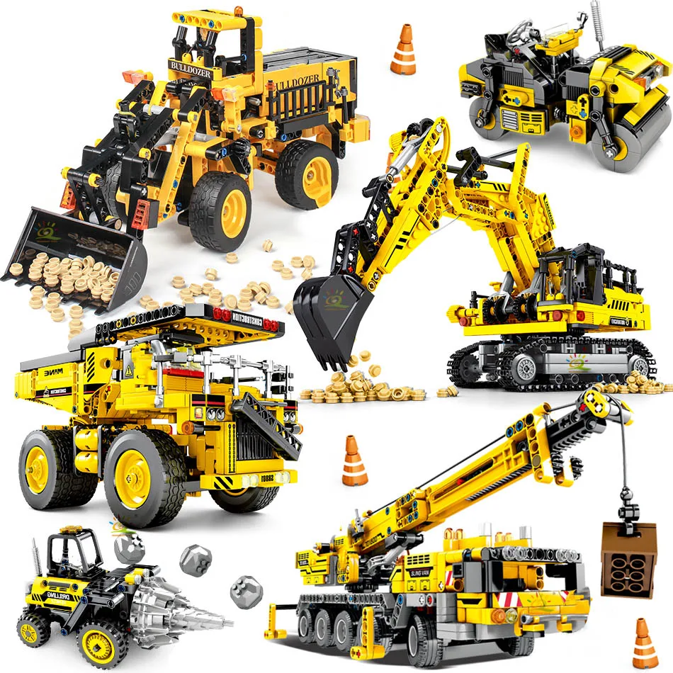 

Engineering Bulldozer toy Crane Technic Dump Truck Building Blocks City Construction vehicle car Toy For Children kids gift