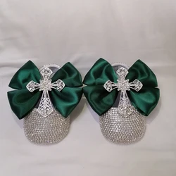 Chaussures de luxe à strass pour bébé fille, ensemble de bandeau de premier pas, chaussures de princesse à cristaux scintillants, cadeau de fête prénatale 