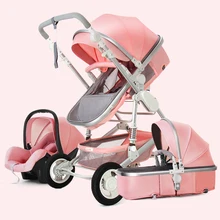 

2021 Luxury Baby Stroller 3 in 1 Infant Stroller Set Portable Reversible High Landscape Baby Carriage Trolley Travel Pram 7Gifts