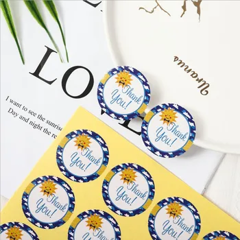 

120pcs/pack Blue yellow Sun Thank you Snack Sealing Round Sticker Pegatinas Decorate Adesivos Accessories Handbook Decoration
