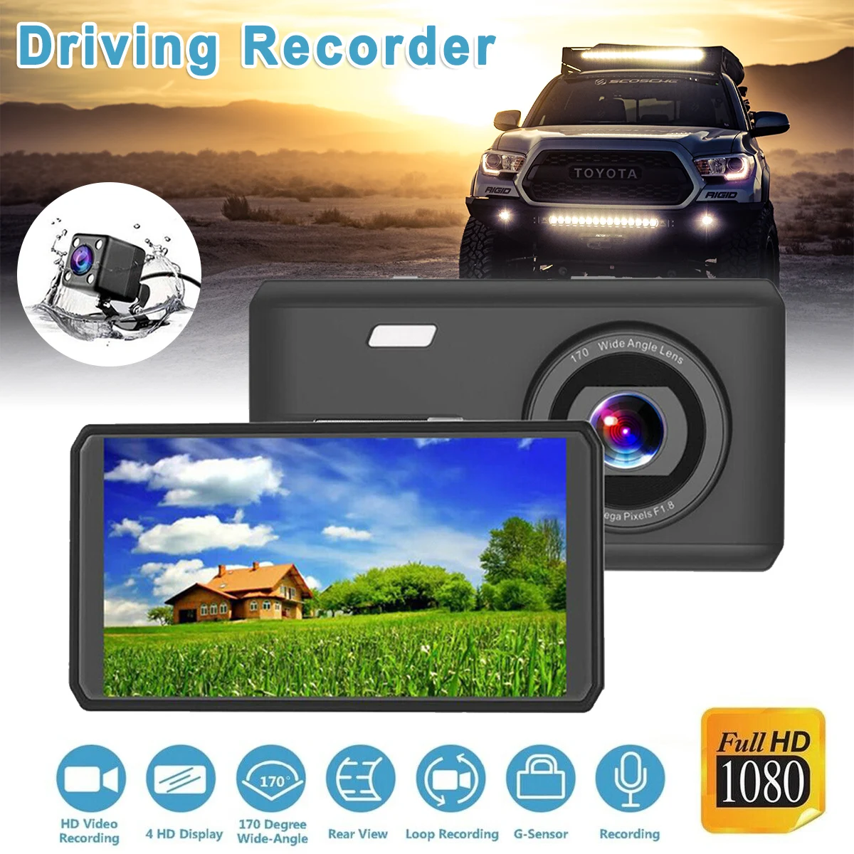 4,5 ''HD 1080P Автомобильный видеорегистратор с двойным объективом, полный привод, видеорегистратор, автомобильная камера, фронтальная+ задняя камера ночного видения, видеорегистратор g-сенсор