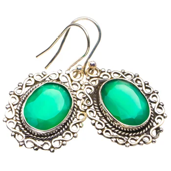 

Natural Chrysoprase Handmade 925 Sterling Silver Earrings 1.5" D3627