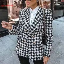 

White Black Houndstooth Plaid Jacket Coat Vintage Office Ladies Tweed Suit Jacket Winter Za 2021 Women Abrigo Chaqueta Mujer New