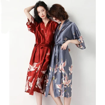 

Red Satin Silk Wedding Robes Kimono Women'S Summer Long Bridal Dressing Gown Bridesmaid Red Nightdress Nightgown M-XXXL халат