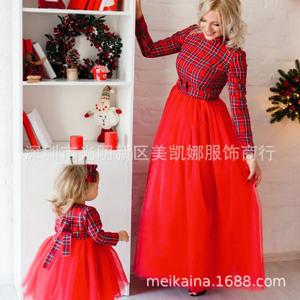 Свадебное платье в клетку «Мама и я» красное платье для мамы на день рождения дочери одежда с длинными рукавами для всей семьи Новогодняя и Рождественская Пижама