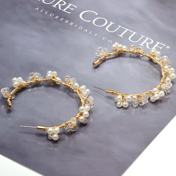 

Wholesale ZA New Round Pearl Crystal Dangle Drop Earrings High-Quality Fashion Handmade Jewelry Accessories For Women