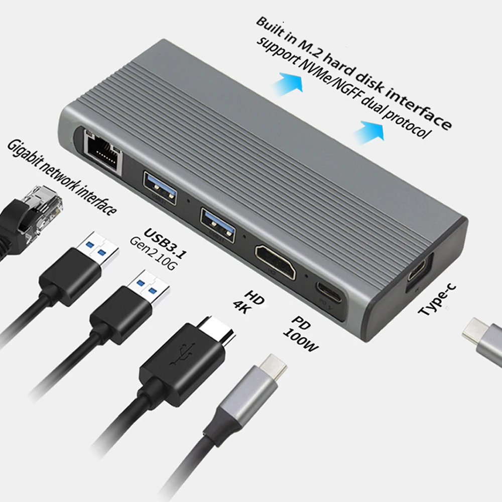 USB-концентратор 6 в 1 Тип C 3 на M.2 NVME NGFF HD 4K 30 Гц 1000M LAN 10 Гбит/с SSD | Компьютеры и офис