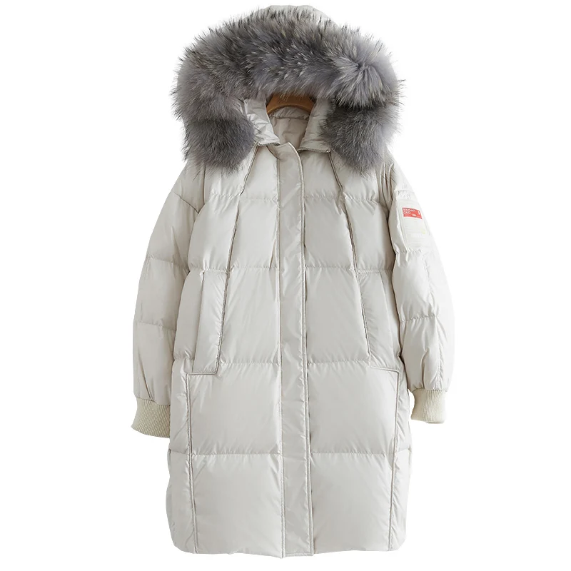 New Down Jackets Girls Long Leisure Time Joker Fox Heavy Seta Lead Even Hat Bai Yarong Loose Coat Thickness | Женская одежда