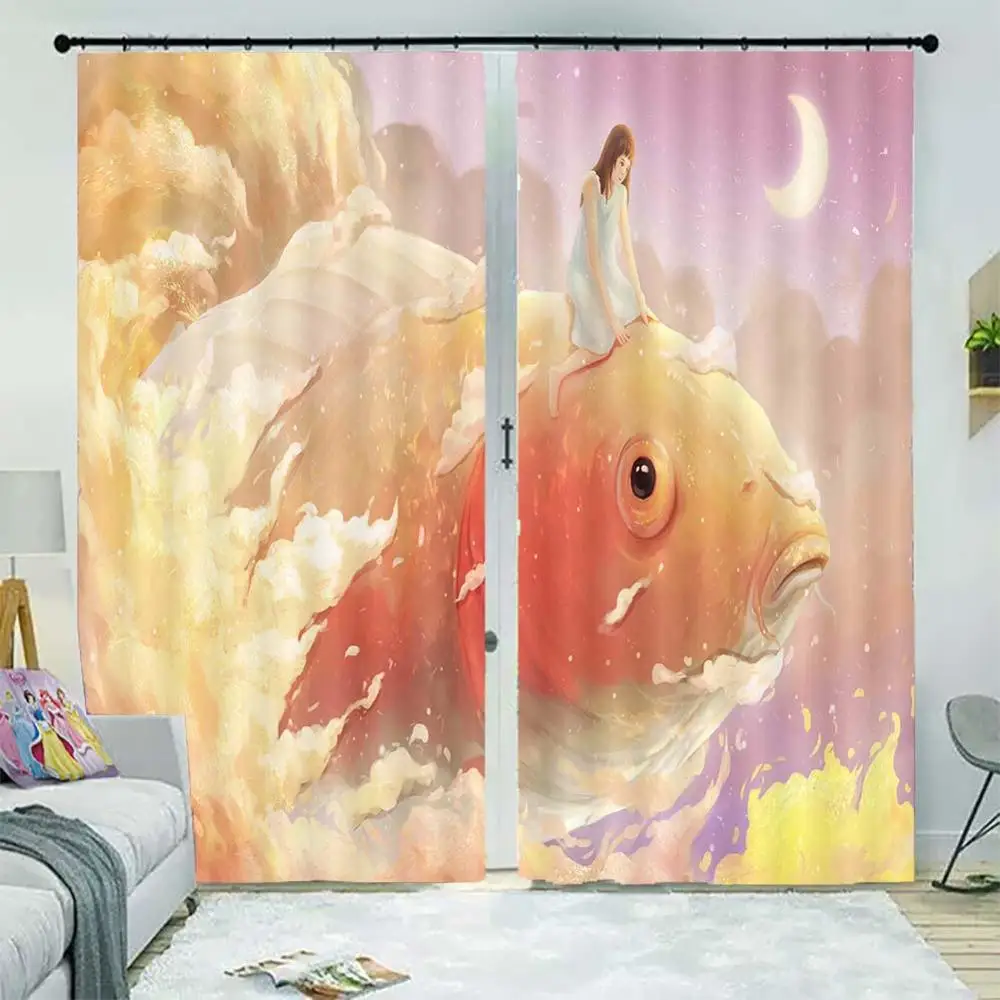 Custom Windows Curtains fish Photo Blackout For Bedding room Living Hotel 3D curtains | Дом и сад