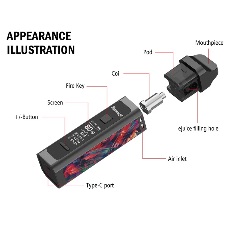 Polarnight Vape стартер Наборы 80 Вт электронные сигареты 1500 мА/ч 0 4 мл Box Mod Kit OLED Дисплей