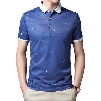 

Mens Summer Print Polo Shirts Slim Fit Short Sleeve Patchwork White Collar Pocketless Solid Casual polos shirt For Business Men