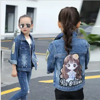 

Girls denim jacket 2019 autumn new children's pearl jacket short jacket in the big children's kids jeans