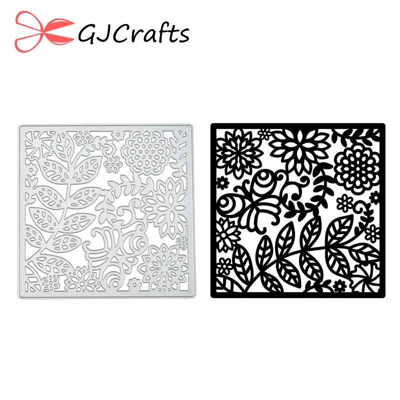 

GJCrafts Flower Square Metal Cutting Dies Embossing Stencil Scrapbook Spring Holiday Frame Template Punch Paper Crafts New