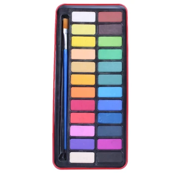 

24 Colors Solid Watercolor Paint Pigments Tablet Set With Paintbrush & Metal Box