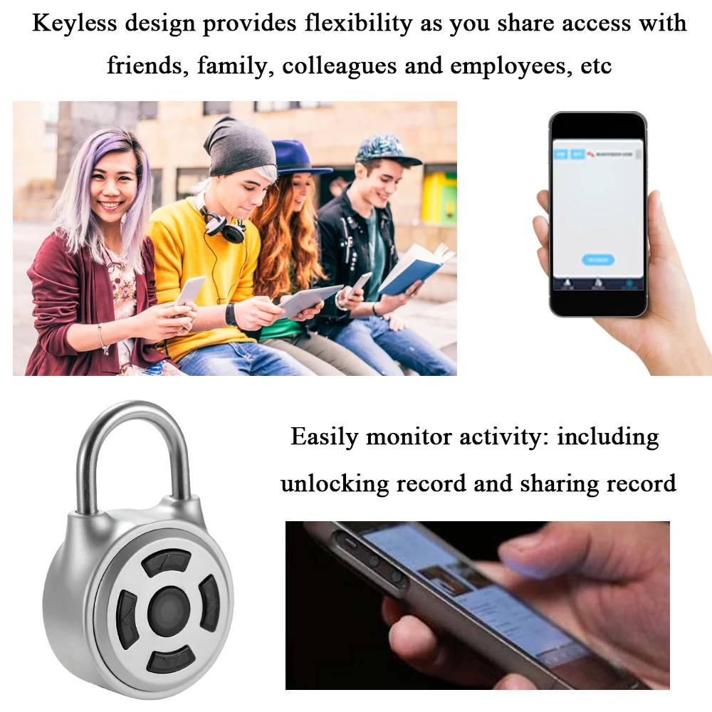 

Hot Intelligence Keyless BT Lock APP Button Password Unlock Anti-Theft Padlock Door Luggage Case Locker Lock