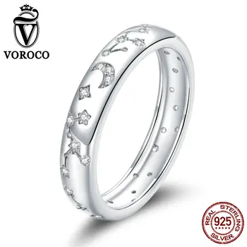 

VOROCO S925 Sterling Silver Clear platinum CZ Shining Stars Finger Rings for Women Engagement Wedding Statement Jewelry BNR148