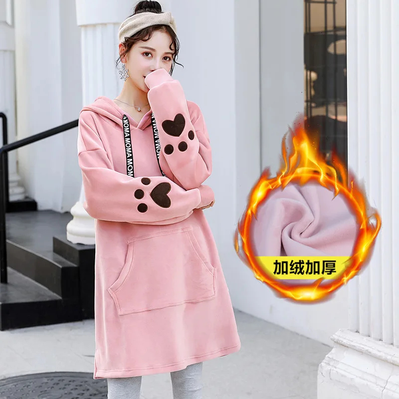 

Winter Pregnant Clothes Women Sweaters Maternity Clothes Hoodies Sports And Leisure Dress Cute Plus Velvet Pregnant Women Shirt