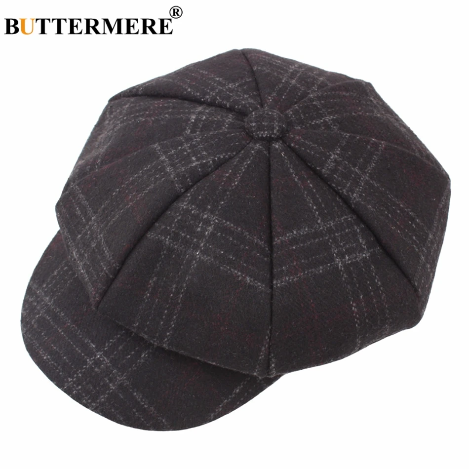 BUTTERMERE Women Wool Tweed Caps Newsboy Female Male Vintage Army Green Plaid Flat Caps Spring Painters Cabbie Duckbill Hat 2021
