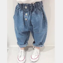 Весна и осень г.; детская одежда из Южной Кореи для девочек; Свободные повседневные джинсы; брюки