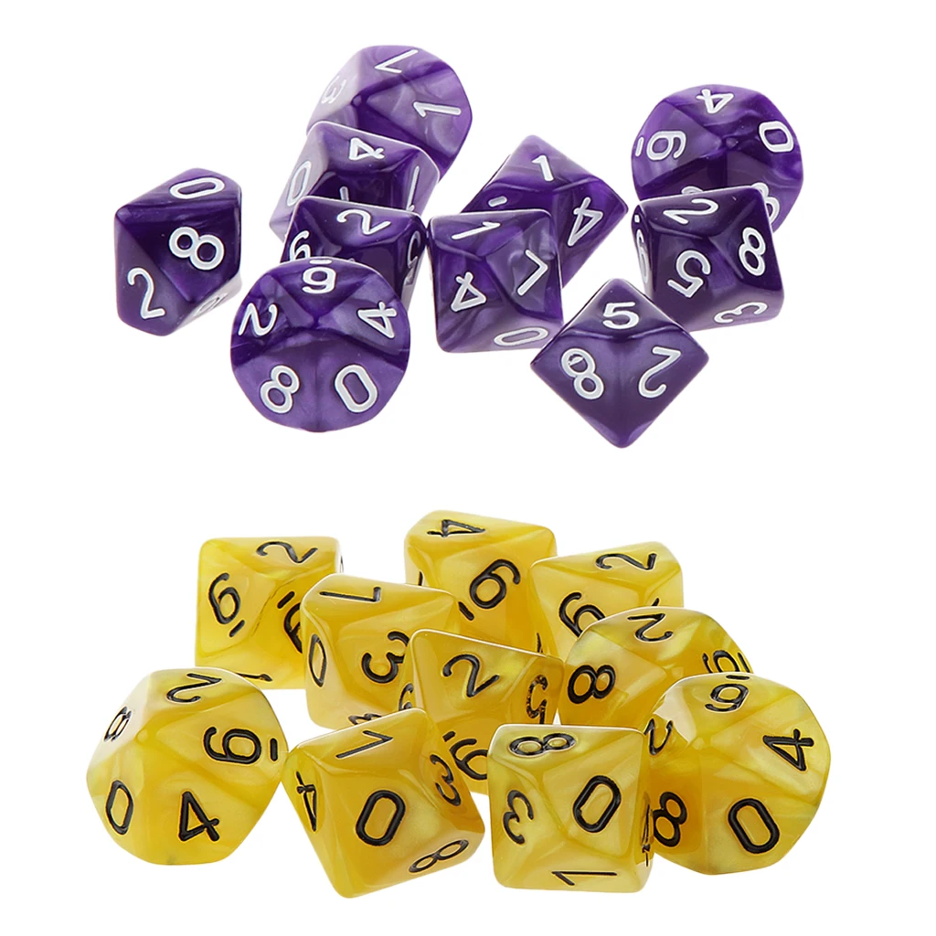 20x22 мм десять сторонних игральных костей D10 для игры в подземелья D&D TRPG ролевые игры игрушки вечерние игральные игры Кубики игры цифровые кубики - Цвет: Yellow and Purple 2
