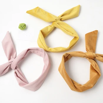

Korean Warm Corduroy Retro Solid Color Hair Bands Rabbit Ears Headbands Metal Wire Scarf Cross Bow Hairbands Hair Accessories