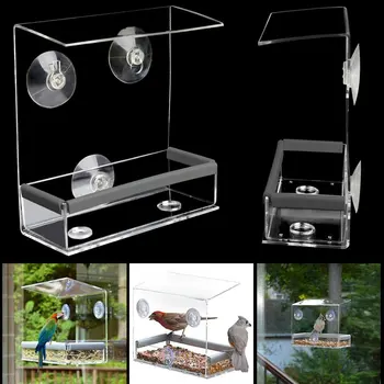 

Suction Cup Plastic Crafts Bird Feeder Squirrel Proof Garden Outdoor Transparent Viewing Bird feeder For Pet Birds Outdoor