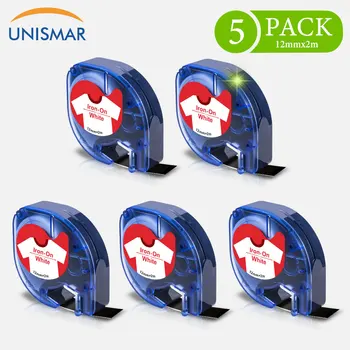 

5PK Red on White 12mm Fabric Iron on Label Compatible DYMO 18779 18776 18777 for Letratag 100H PLUS 100T QX50 LT Label Maker