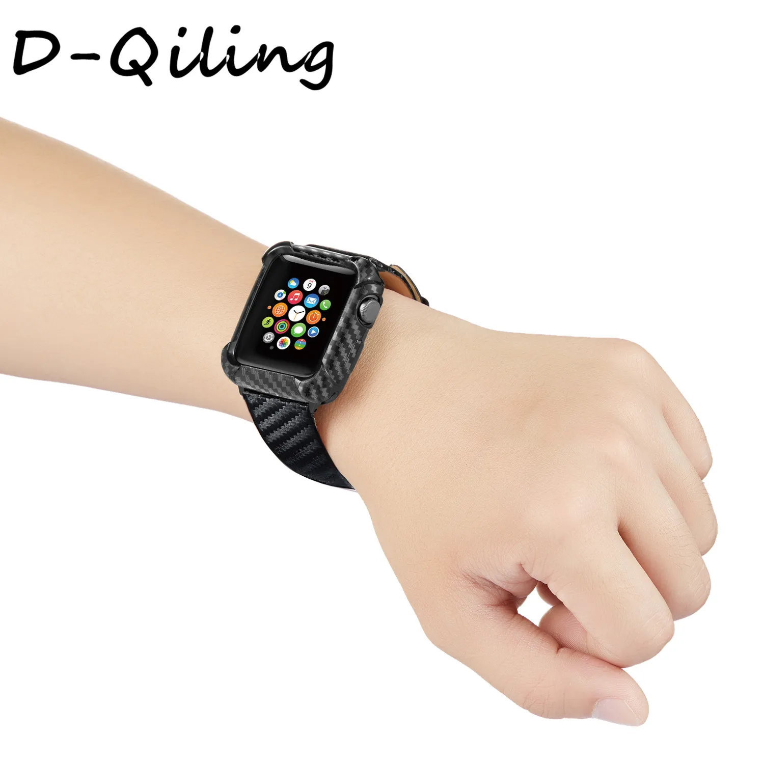 D-Qiling ТПУ карбоновый ремешок для часов+ чехол для Apple Watch 44 мм 40 мм 42 мм 38 мм IWatch серии 4 3 2 1 бампер чехол для часов браслет