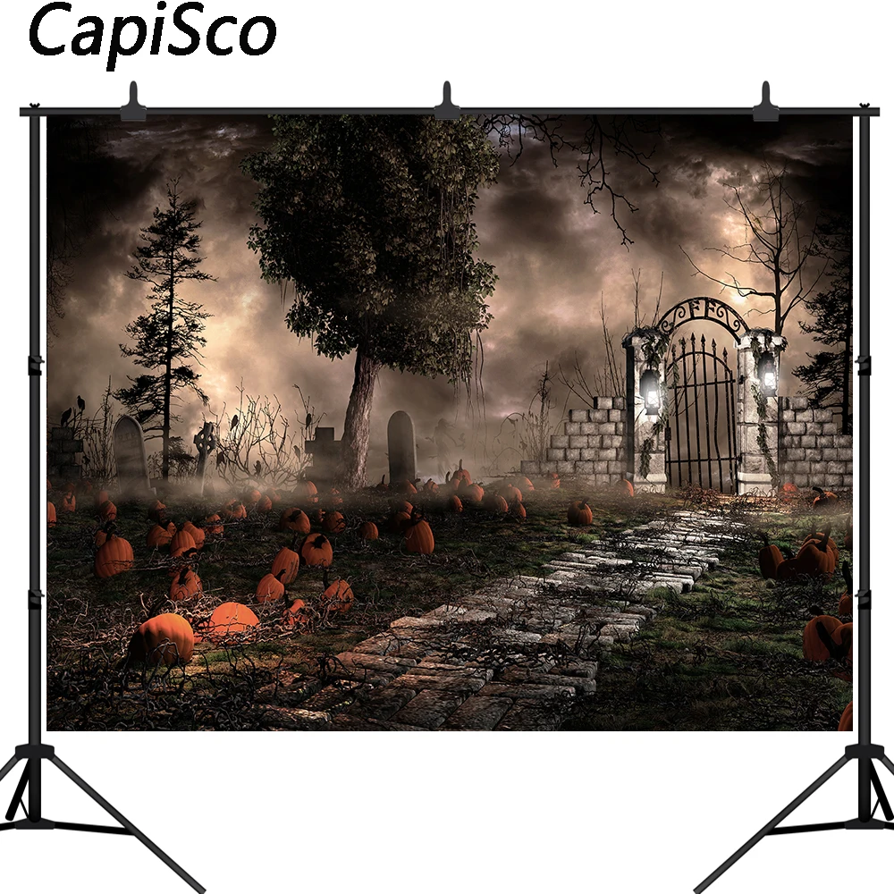 Capisco Photography Background Halloween Mystery Graveyard Pumpkin Scary Night Backdrop Children Photo Portrait Shoot studio | Электроника