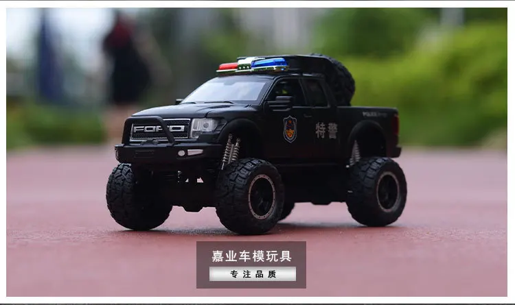 1:32 high simulation Ford F150 big wheel off-road police car alloy sound and light pull back car model for children gifts