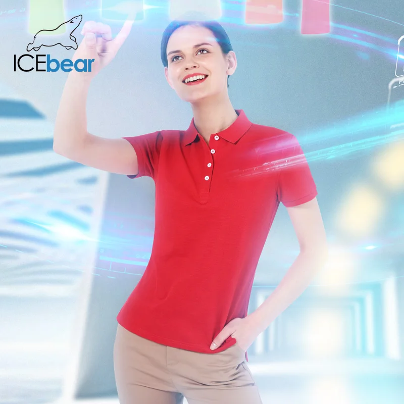 

icebear 2020 summer casual female lapel T-shirt slub cotton fashion solid color short sleeve 1899