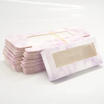 

50/100/pack Wholesale Paper Eyelash Packaging Box Lash Boxes Packaging Mink Eyelashes Package Marble Storage Case No Tray Vendor