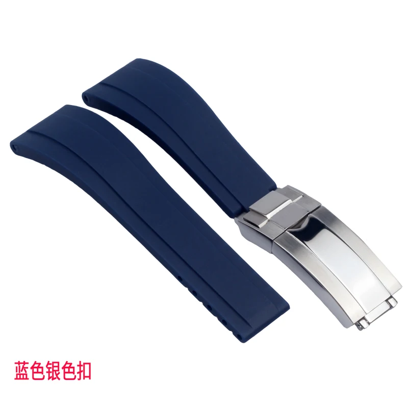 blue Silver clasp 20 мм 21 мм сильная гибкость резиновый силиконовый ремешок для часов Ремешки для ролевых cosmographer Daytona GMT Submariner Ремешки для наручных часов браслеты - Цвет ремешка: blue Silver clasp