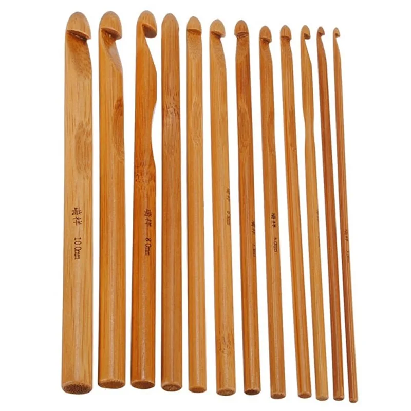 Бамбуковый вязальный крючок иглы вязать ткань пряжа для рукоделия Вязание швейные инструменты бамбуковый вязальный крючок, Лот из 12 шт