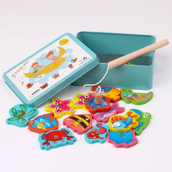 

Toddler Games Wooden Magnetic Fishing Toys Kids Pocket Game Children's Wisdom Early Education Fishing Game