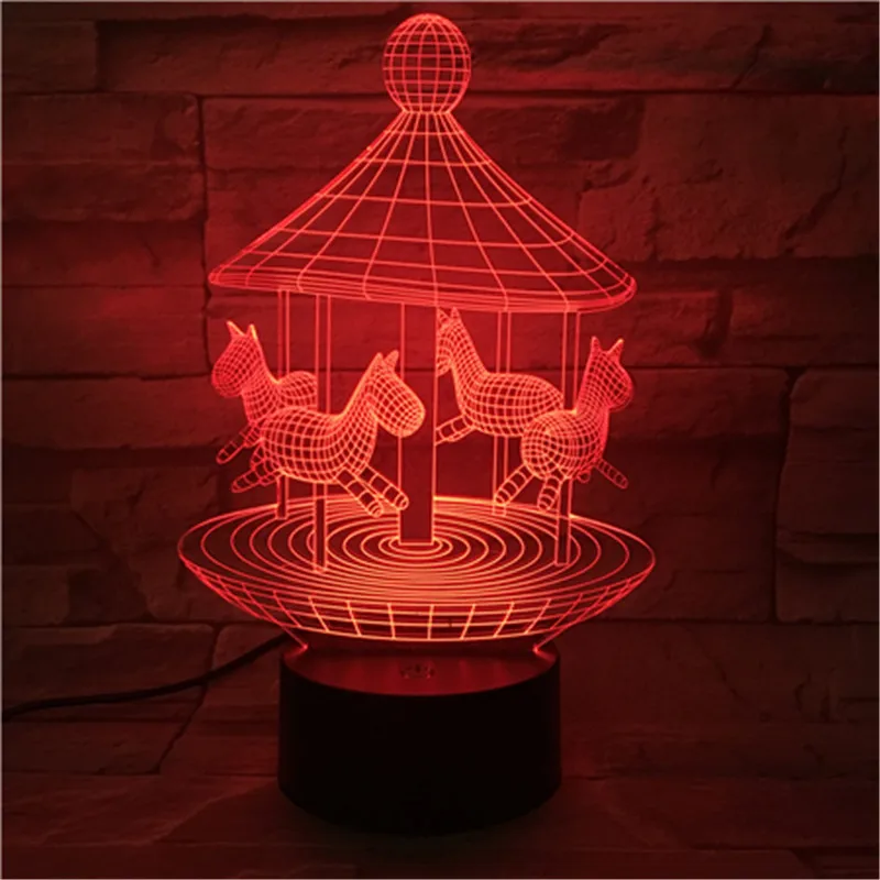 Lovely Carousel 3D Night Light For Baby Bedroom touch Colorful Atmosphere Lamp Cute Small Horse As Christmas Gift 404