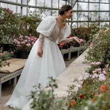 

Gothic Princess Wedding Dresses 2022 Organza Wedding Gowns Puff Sleeve Vintage Boho Bride Dress Sweetheart Vestido de Noiv