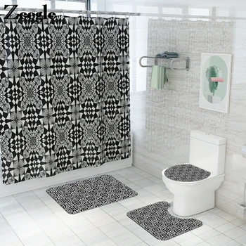 

Bath Mat Shower Curtain Carpet Toilet Seat Cover Carpet Bathroom Absorbent Mat Set Anti Slip Mat for Bathroom Print Bathroom Rug