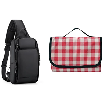 

ASDS-1 Pcs Picnic Outdoor Blanket Park Blanket Beach Mat & 1 Set Multifunction Men'S Shoulder Bag Anti-Theft Crossbody Bags