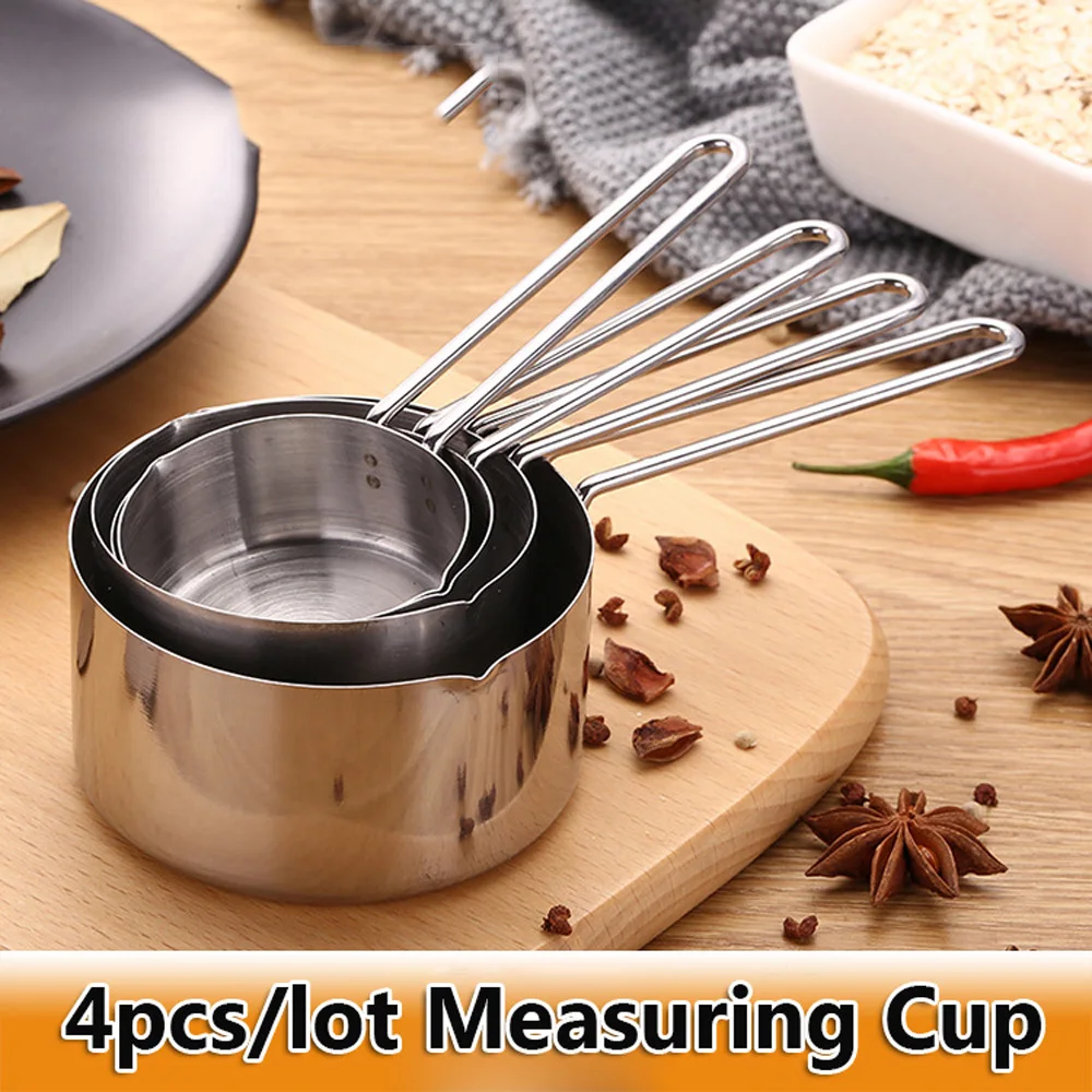 4 pieces/batch stainless steel measuring cup kitchen sugar spoon coffee tool set with scale | Дом и сад