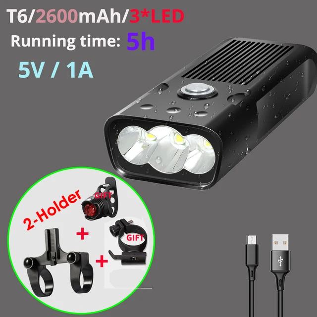 3 T6 2600 2 Holder 20000 Lums велосипедный светильник L2/T6 USB Перезаряжаемый 5200mAh велосипедный светильник водонепроницаемый светодиодный головной светильник внешний аккумулятор Аксессуары для велосипеда - Цвет: 3 T6 2600 2 Holder