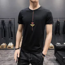 Trendy Brand Trend Versatile Simple Mercerized Cotton Round Neck Slim Fit Korean Short Sleeve T-Shirt Embroidered Little Bee