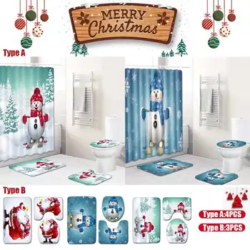 

High Quality Shower Curtain Sets Non-Slip Pedestal Rugs Toilet Lid Bath Mat Waterproof Bathroom Curtains Bathroom Dec Christmas