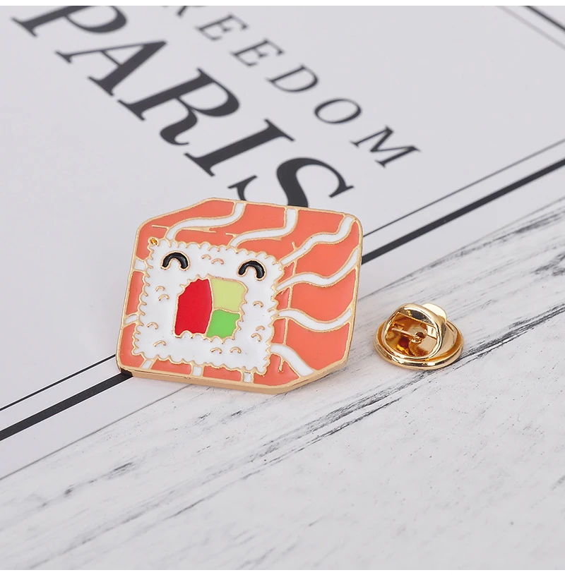 7 Style Collection Enamel Pins Brooches for Women Backpack Clothes Lapel Pin Sushi Salmon Brooch Badges Creative Cartoon Jewelry