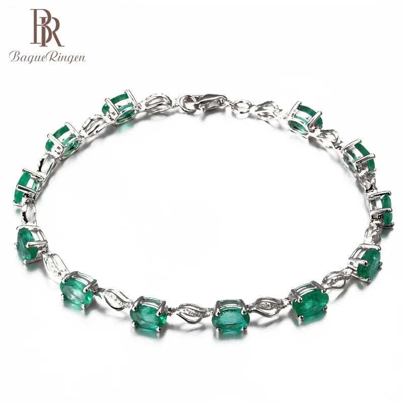 

Bague Ringen Created Emerald Gemstone Bracelets For Women Real 925 Sterling Silver Jewelry Chain Charm Bracelet Fine Jewel