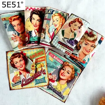 

Retro Illustration GIRL'S Positioning Cotton Canvas Fabric DIY Coaster Cloth PCS Store Decorative Painting size 15X15cm